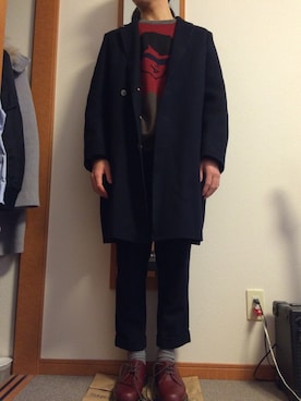 「SUNSEA（サンシー）のアイテム（トレンチコート）」を使った、myucさん（メンズ・170cm）の冬コーディネート