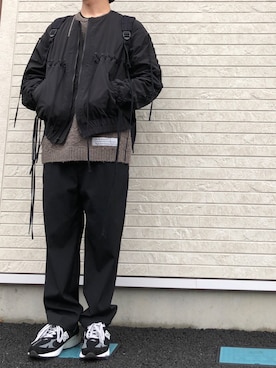 「UNUSED（アンユーズド）のアイテム（ノーカラージャケット）」を使った、myucさん（メンズ・170cm）の冬コーディネート