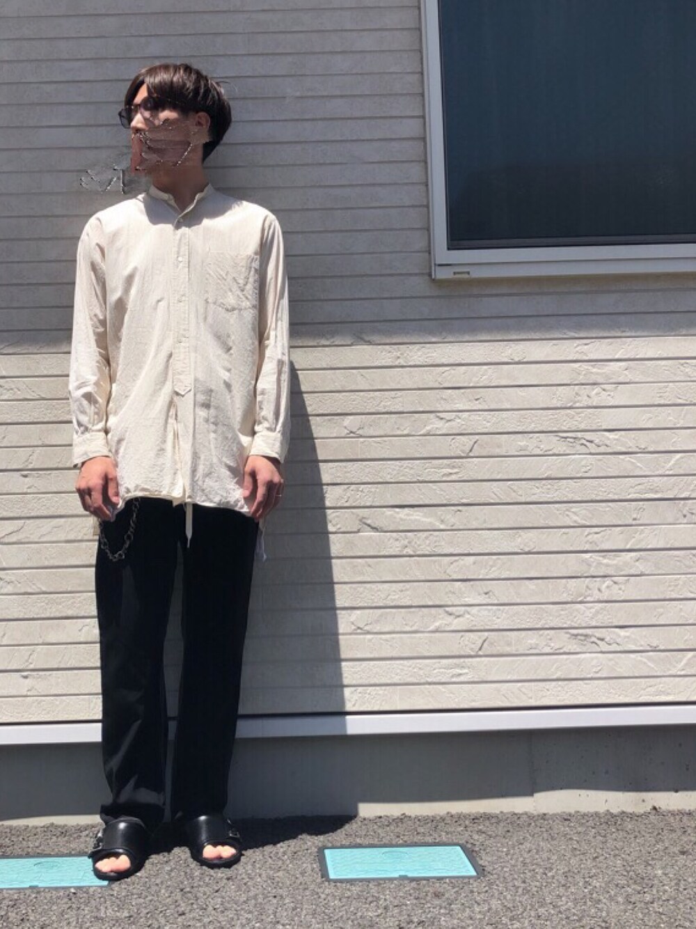 「キレイめ、今日のコーデ、オトナカジュアル、ootd、低身長、アースカラー、バンドカラーシャツ、春」｜「UNUSEDのアイテム（サングラス、ブラウン系）」を使った、myucさん（メンズ・170cm）の春コーディネートの1枚目の写真