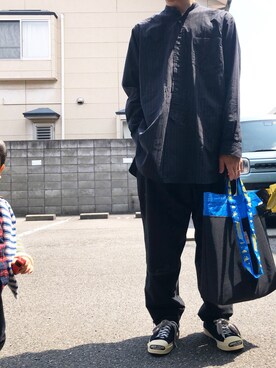 「gilet（ジレ）のアイテム」を使った、myucさん（メンズ・170cm）の春コーディネート