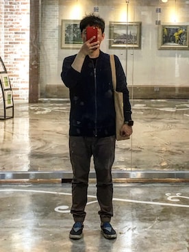 「アイテム（スリッポン、ブルー系）」を使った、yolo132さん（メンズ・165cm）の春コーディネート