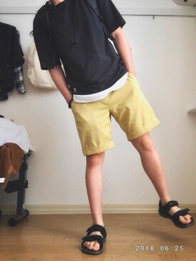 「アイテム（カーゴパンツ、イエロー系）」を使った、一樹さん（メンズ・168cm）の夏コーディネート