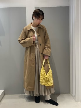 「春ニット」｜「アイテム（ステンカラーコート）」を使った、REMIさん（レディース・163cm）の冬コーディネート