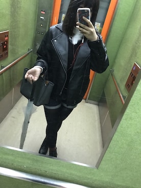 「RETRO GIRL（レトロガール）のアイテム（ライダースジャケット）」を使った、NaOさん（レディース・161cm）の秋コーディネート