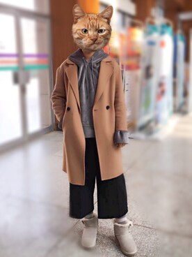 「E'STOREYのアイテム（ダウンジャケット/コート、ブラウン系）」を使った、Anitaさん（レディース・162cm）の冬コーディネート