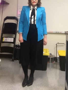 「blue」｜「アイテム（スラックス）」を使った、mandarkさん（レディース・157cm）の冬コーディネート