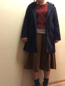 「earth music&ecology（アースミュージックアンドエコロジー）のアイテム（ジャケット/アウター、ブルー系）」を使った、かりんさん（レディース・157cm）の冬コーディネート