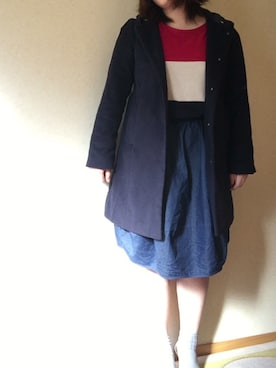 「earth music&ecology（アースミュージックアンドエコロジー）のアイテム（ジャケット/アウター、ブルー系）」を使った、かりんさん（レディース・157cm）の冬コーディネート