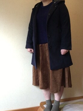 「earth music&ecology（アースミュージックアンドエコロジー）のアイテム（ジャケット/アウター、ブルー系）」を使った、かりんさん（レディース・157cm）の冬コーディネート