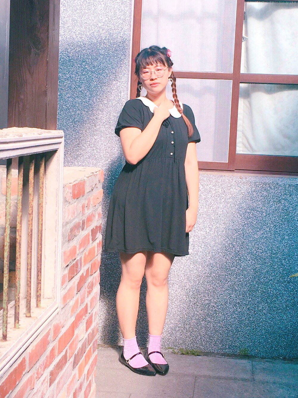 「ぽっちゃり、ぽっちゃりコーデ、台湾、台湾人、夏、黒」｜「NETのアイテム（ワンピース、ブラック系）」を使った、Cherryさん（レディース・170cm）の夏コーディネートの1枚目の写真