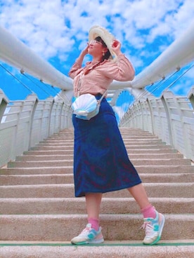 「ぽっちゃり、夏」｜「アイテム（スカート）」を使った、Cherryさん（レディース・170cm）の春コーディネート