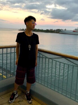 「無印良品（ムジルシリョウヒン）のアイテム（Tシャツ/カットソー、ブラック系）」を使った、編髪魔神😈さん（メンズ・167cm）の秋コーディネート