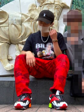 「APPLEBUM×POMのアイテム（キャップ、ブラック系）」を使った、編髪魔神😈さん（メンズ・167cm）の夏コーディネート