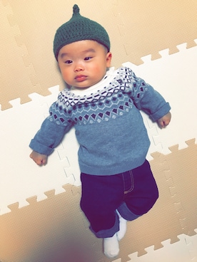 「男の子ベビー」｜「アイテム（ニットキャップ/ビーニー）」を使った、taishi⍨⃝︎さん（キッズ・70cm）の冬コーディネート