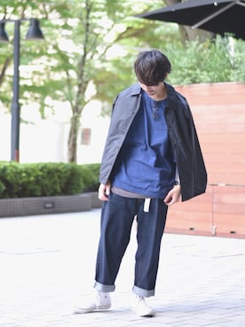「MYne（マイン）のアイテム（ナイロンジャケット）」を使った、Makoto Kawabayashiさん（メンズ・175cm）の夏コーディネート