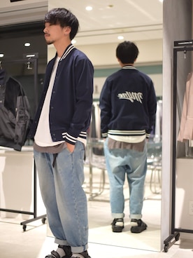 「MYne（マイン）のアイテム（スタジャン）」を使った、Makoto Kawabayashiさん（メンズ・175cm）の夏コーディネート