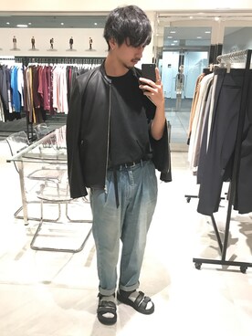 「STUDIOUS（ステュディオス）のアイテム（ライダースジャケット）」を使った、Makoto Kawabayashiさん（メンズ・175cm）の夏コーディネート