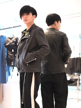 「アイテム（ライダースジャケット）」を使った、Makoto Kawabayashiさん（メンズ・175cm）の夏コーディネート