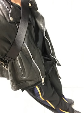 「ATTACHMENT（アタッチメント）のアイテム（ライダースジャケット）」を使った、Makoto Kawabayashiさん（メンズ・175cm）の秋コーディネート