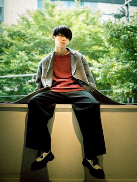 「FACTOTUM（ファクトタム）のアイテム（チェスターコート）」を使った、Makoto Kawabayashiさん（メンズ・175cm）の秋コーディネート