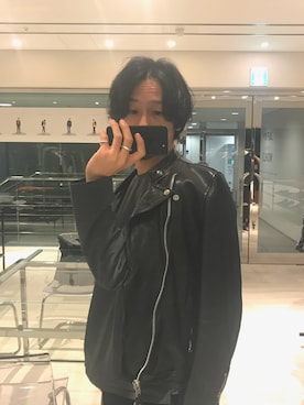 「ATTACHMENT（アタッチメント）のアイテム（ライダースジャケット）」を使った、Makoto Kawabayashiさん（メンズ・175cm）の秋コーディネート
