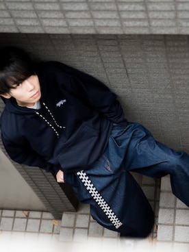 「MYne（マイン）のアイテム（パーカー）」を使った、Makoto Kawabayashiさん（メンズ・175cm）の冬コーディネート