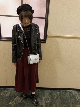 「RETRO GIRL（レトロガール）のアイテム（ライダースジャケット）」を使った、あいみさん（レディース・158cm）の秋コーディネート