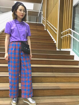 ポロシャツを使った 紫 のレディース人気ファッションコーディネート 季節 3月 5月 Wear