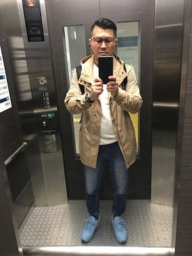 「アイテム（ナイロンジャケット、ゴールド系）」を使った、いち。さん（メンズ・173cm）の秋コーディネート
