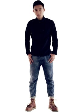 「G-STAR RAW（ジースターロゥ）のアイテム（ナイロンジャケット）」を使った、MR.HYさん（メンズ・176cm）の冬コーディネート