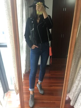 「rag & bone（ラグアンドボーン）のアイテム（ライダースジャケット）」を使った、微博@Hi- -樱桃小丸子さん（レディース・167cm）の秋コーディネート