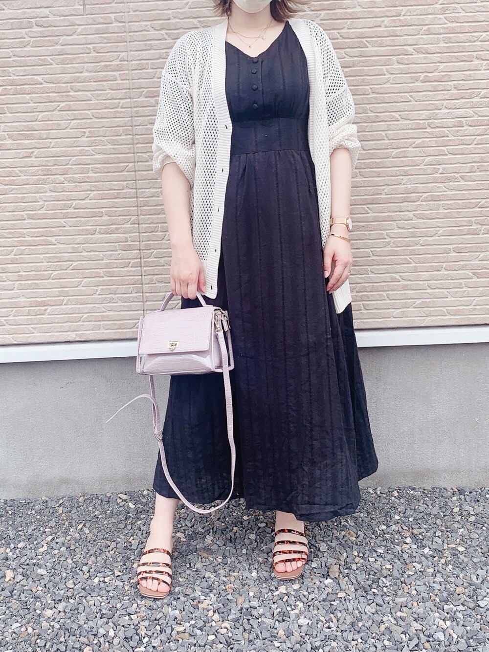 「ラクチンコーデ、ワンピース、オトナ女子、夏コーデ、シンプル、おしゃれさんと繋がりたい、いいね、save、フォローお願いします🤑、キレイめ、プチプラ、プチプラコーデ」｜「fifthのウエスト切り替えコットンロングワンピース（ワンピース、ブラック系）」を使った、maaa31yuoさん（レディース・156cm）の夏コーディネートの1枚目の写真