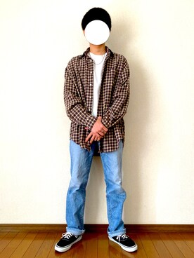 「古着のアイテム（シャツ/ブラウス、ブラウン系）」を使った、Kitさん（メンズ・162cm）の春コーディネート