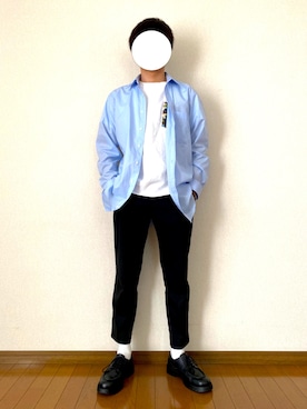 「古着のアイテム（シャツ/ブラウス、ブルー系）」を使った、Kitさん（メンズ・162cm）の春コーディネート