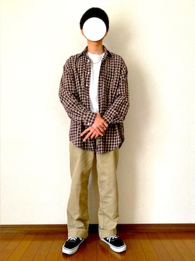 「古着のアイテム（シャツ/ブラウス、ブラウン系）」を使った、Kitさん（メンズ・162cm）の春コーディネート