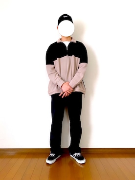 「14+（イチヨンプラス）のアイテム（キャップ、ブラック系）」を使った、Kitさん（メンズ・162cm）の春コーディネート