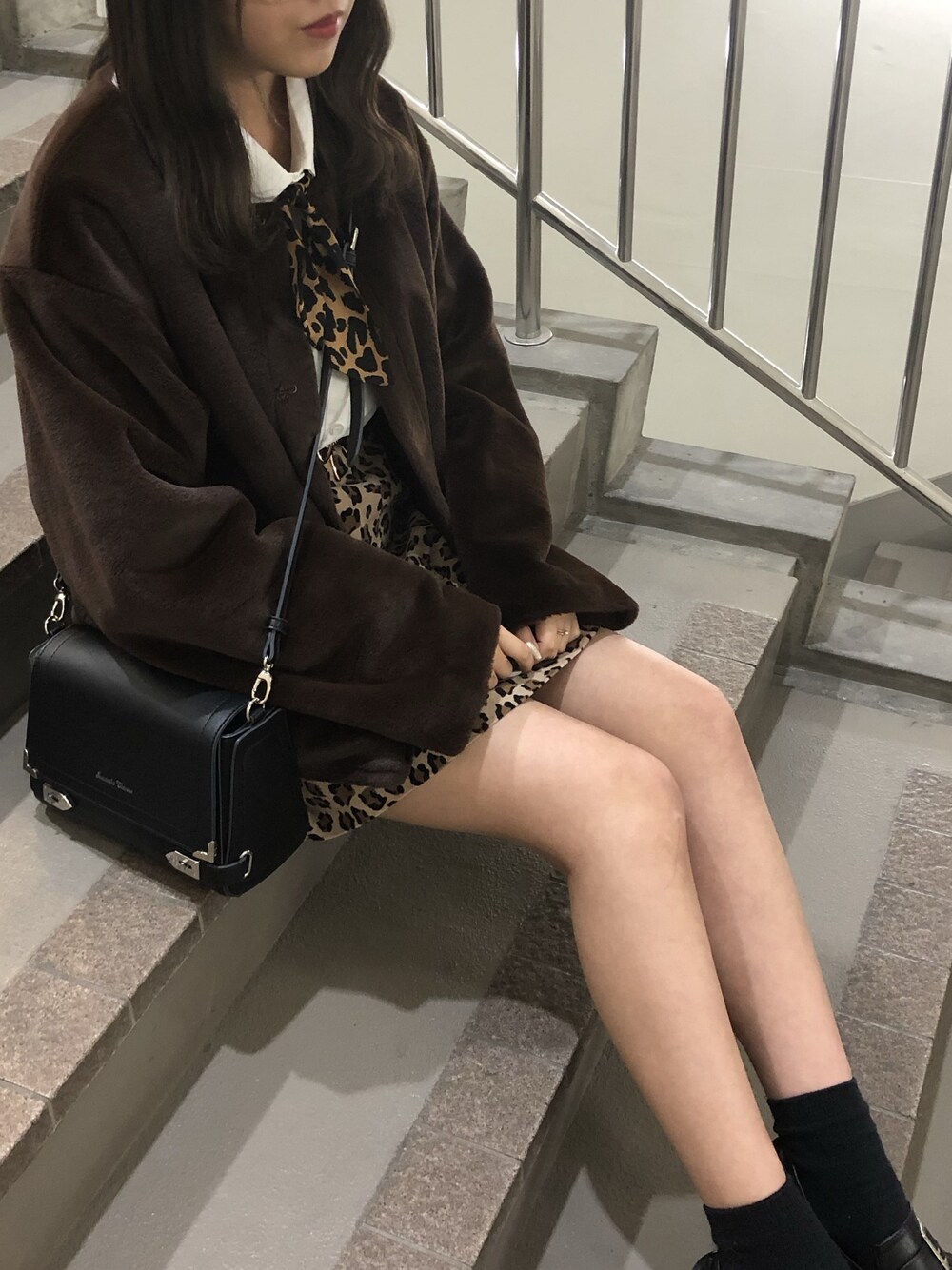 「参戦服 #高校生、プチプラコーデ」｜「Heatherのあいねねコラボファーコート　866785（ノーカラージャケット、ブラウン系）」を使った、mimuさん（レディース・154cm）の冬コーディネートの1枚目の写真