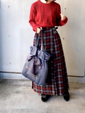 「キルトスカート」｜「アイテム（その他）」を使った、りりさん（レディース・147cm）の秋コーディネート