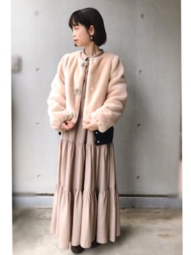 「Maison de FLEUR（メゾンドフルール）のアイテム（その他アウター）」を使った、りりさん（レディース・147cm）の冬コーディネート
