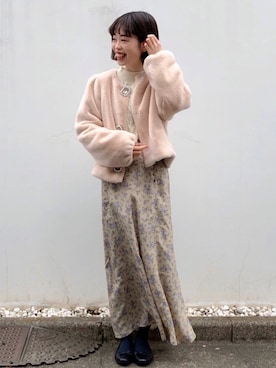 「Maison de FLEUR（メゾンドフルール）のアイテム（その他アウター）」を使った、りりさん（レディース・147cm）の冬コーディネート
