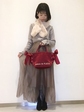 「earth music&ecology（アースミュージックアンドエコロジー）のアイテム（ストール/ショール）」を使った、りりさん（レディース・147cm）の冬コーディネート