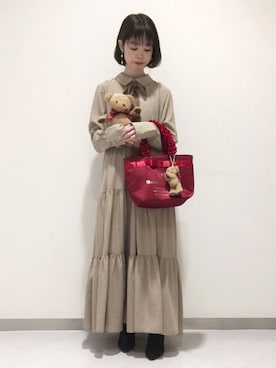 「red」｜「アイテム（財布/小物）」を使った、りりさん（レディース・147cm）の冬コーディネート