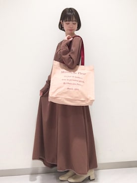 「スクエアトートバッグ」｜りりさん（レディース・147cm）の春コーディネート