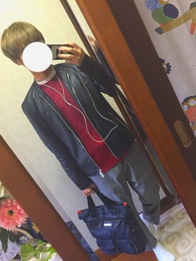 「グレンチェック」｜「アイテム（ライダースジャケット）」を使った、kaiさん（メンズ・170cm）の冬コーディネート