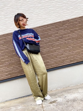 「Ungrid（アングリッド）のCollegedaleロゴロングスリーブTee（Tシャツ/カットソー）」を使った、ともちゃんさん（レディース・150cm）の春コーディネート