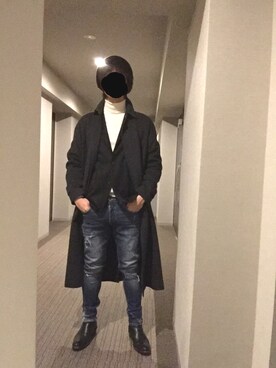 「MACKINTOSH PHILOSOPHY（ﾏｯｷﾝﾄｯｼｭ ﾌｨﾛｿﾌｨｰ）のアイテム（ステンカラーコート）」を使った、sさん（メンズ・178cm）の冬コーディネート