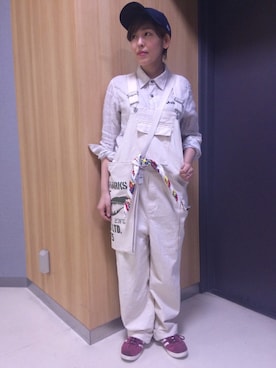 「ワーク」｜「アイテム（サロペット/オーバーオール）」を使った、MANAさん（レディース・155cm）の春コーディネート