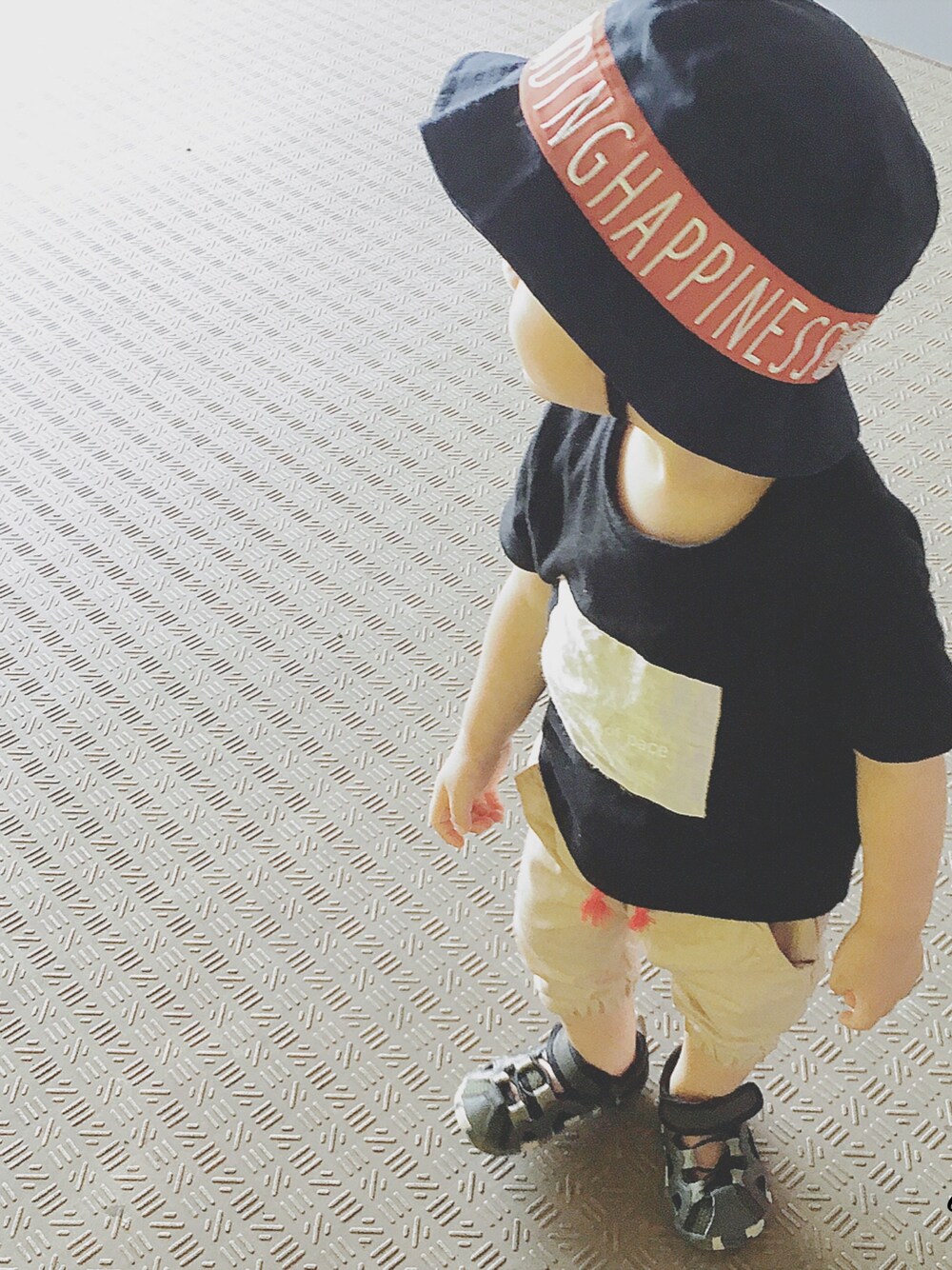 「Branshes、しまむら、キッズコーデ、子供服」｜「BRANSHESのナイロン刺繍ハット（ハット、ブルー系）」を使った、kun☆さん（レディース・80cm）の夏コーディネートの1枚目の写真