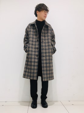 「SENSE OF PLACE by URBAN RESEARCH（センスオブプレイスバイアーバンリサーチ）のアイテム（ステンカラーコート）」を使った、よしおさん（メンズ・174cm）の冬コーディネート