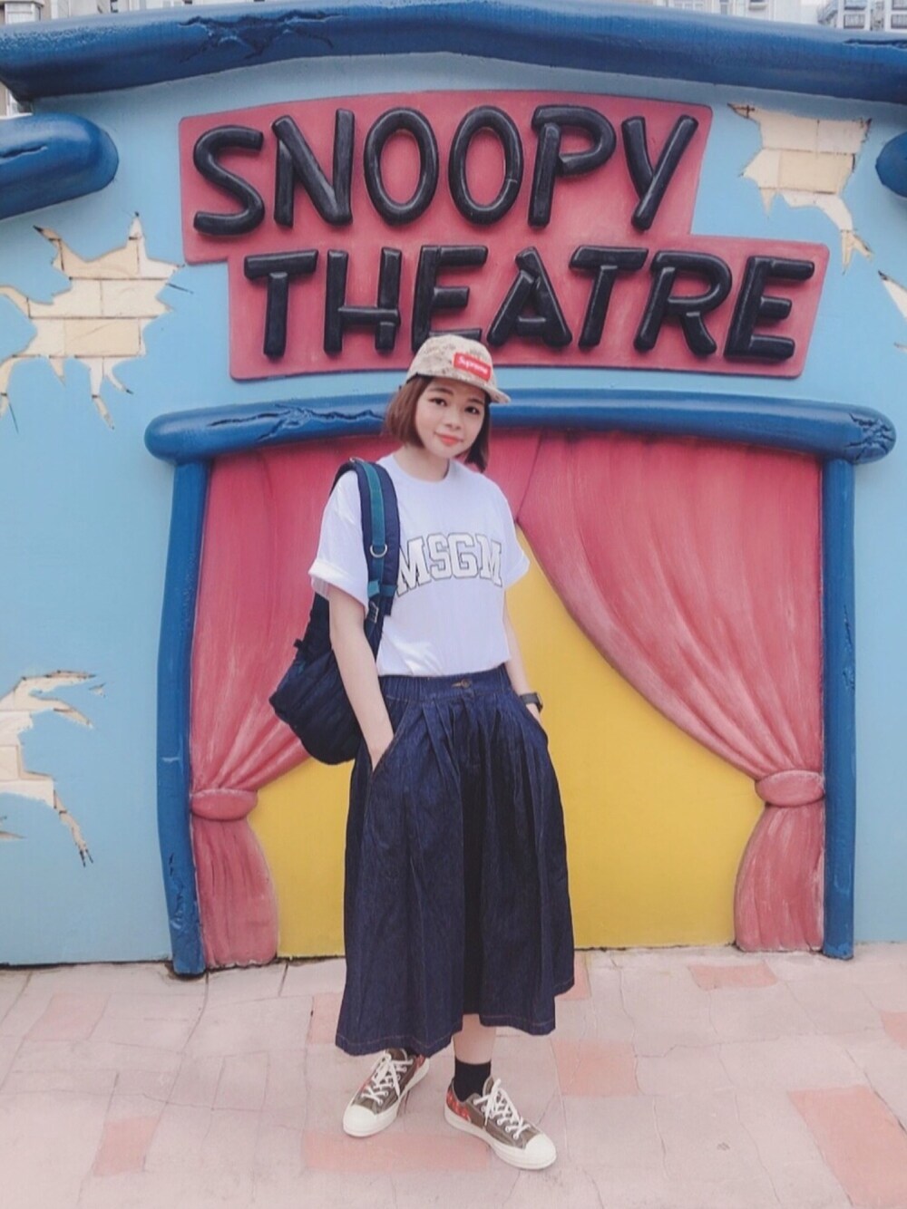 「ootd、夏コーデ、夏、夏だ！Tシャツ着よう！、休日スタイル、休日コーデ、casual、hkgirl、帽子、converse」｜「MSGMのアイテム（トップス、ホワイト系）」を使った、Yuko Tsyさん（レディース・163cm）の夏コーディネートの1枚目の写真
